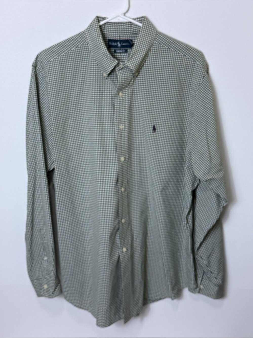 Polo by Ralph Lauren Green and White Micro-Check Button-Down Shirt